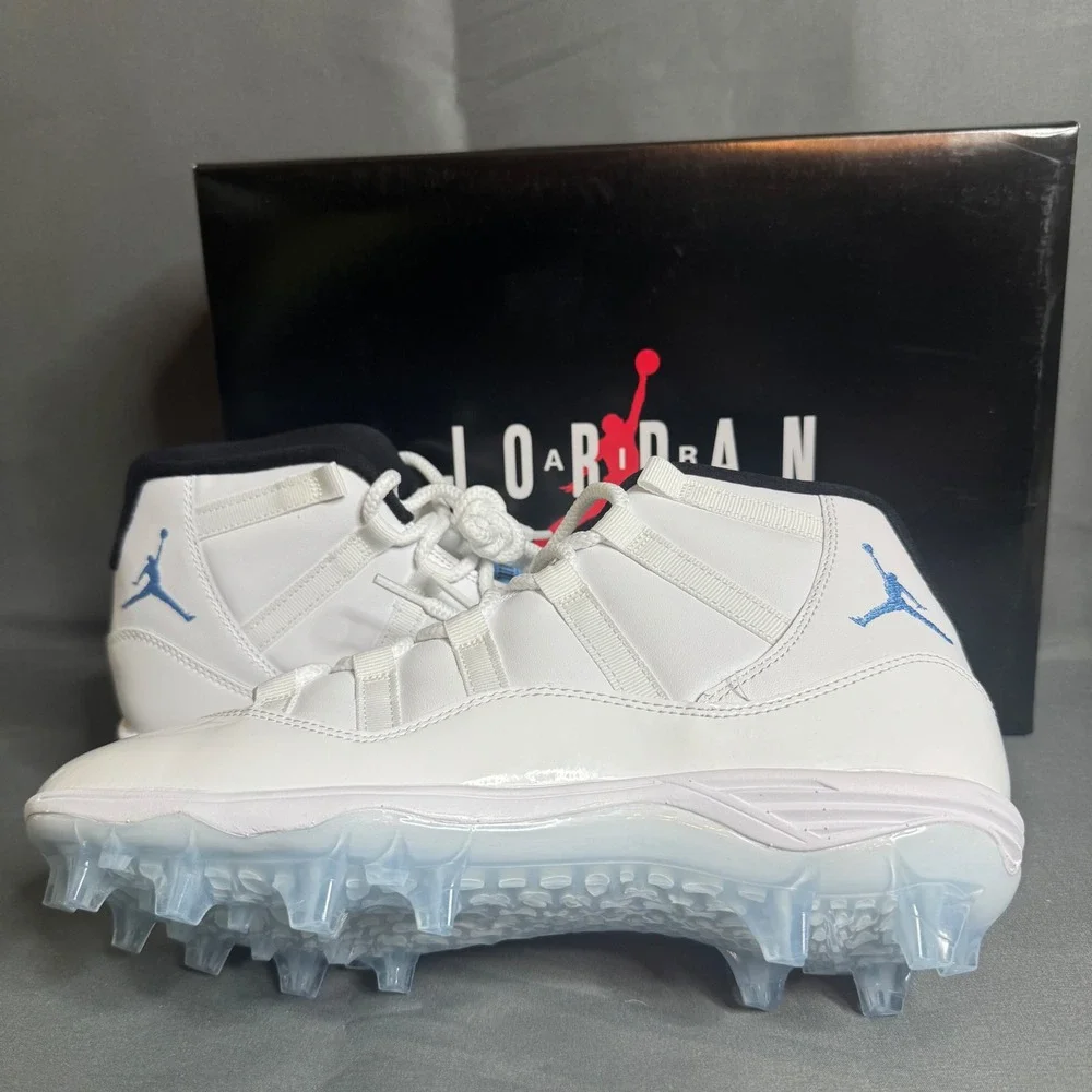 Jordan 11 Retro Mid Football Cleats Mens 9.5 White Legend Blue HM7322-104 NIB